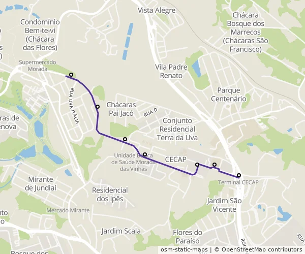 Mapa do itinerário da linha