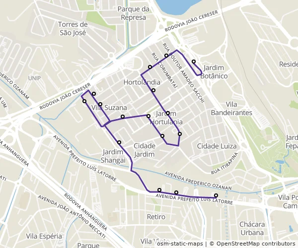 Mapa do itinerário da linha