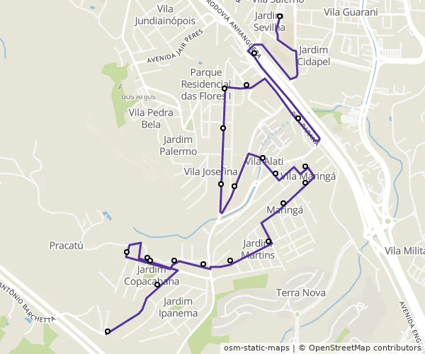 Mapa do itinerário da linha