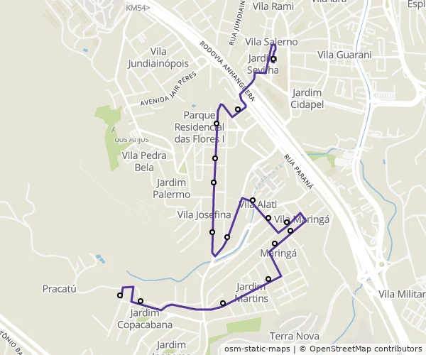 Mapa do itinerário da linha