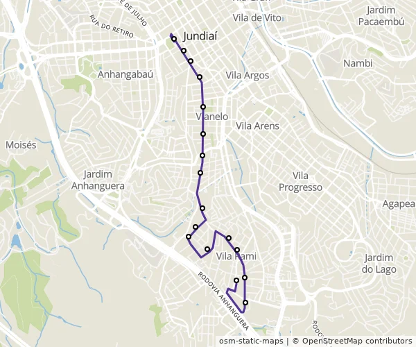 Mapa do itinerário da linha