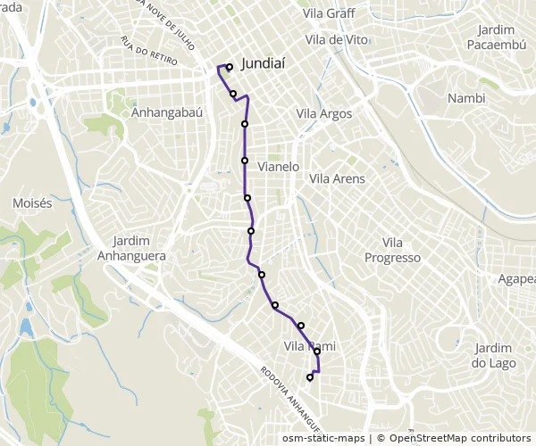 Mapa do itinerário da linha