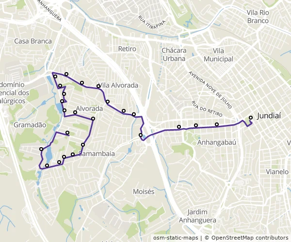 Mapa do itinerário da linha
