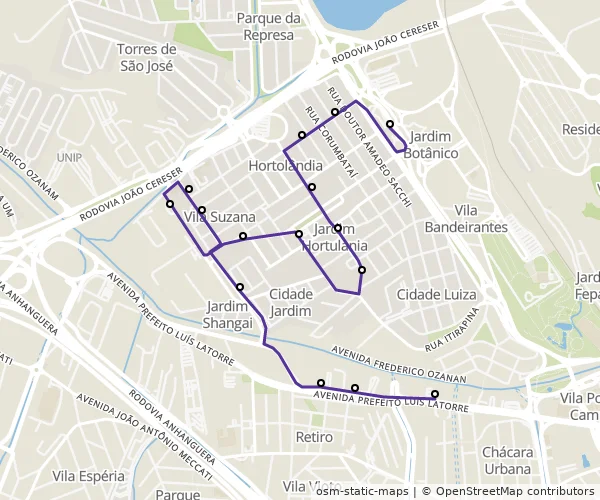 Mapa do itinerário da linha