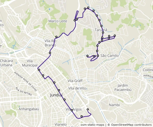 Mapa do itinerário da linha