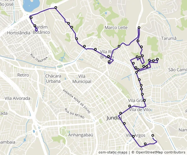 Mapa do itinerário da linha