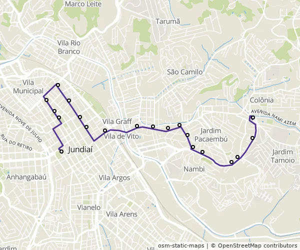 Mapa do itinerário da linha