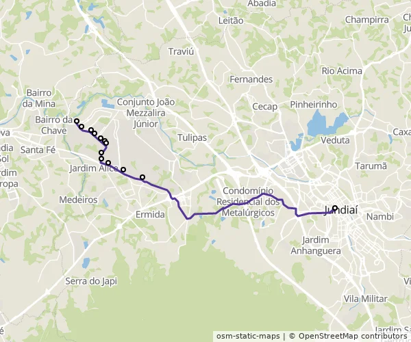 Mapa do itinerário da linha