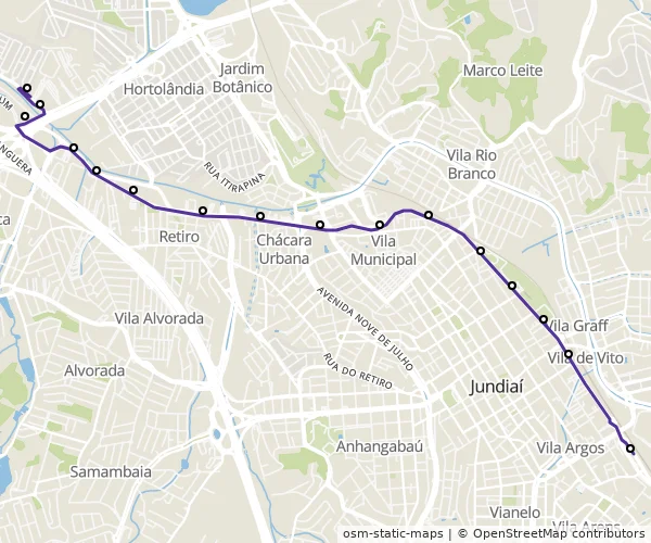 Mapa do itinerário da linha