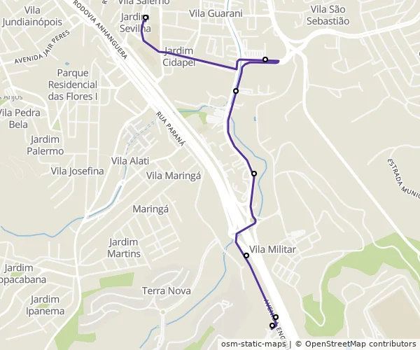 Mapa do itinerário da linha