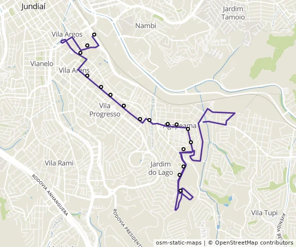 Mapa do itinerário da linha