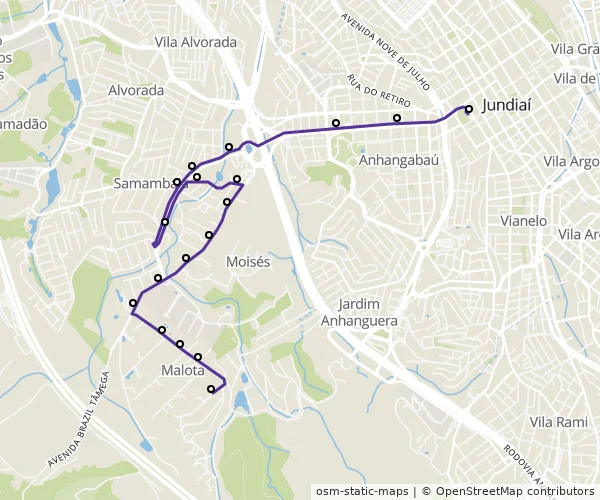 Mapa do itinerário da linha