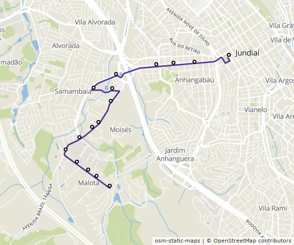 Mapa do itinerário da linha