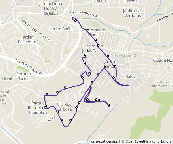 Mapa do itinerário da linha