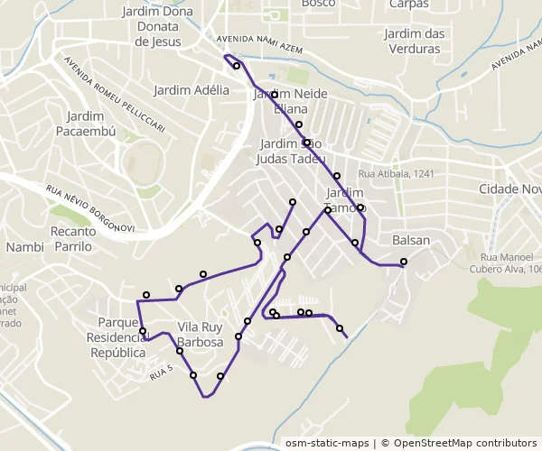Mapa do itinerário da linha