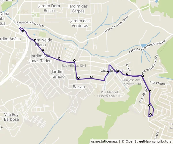 Mapa do itinerário da linha