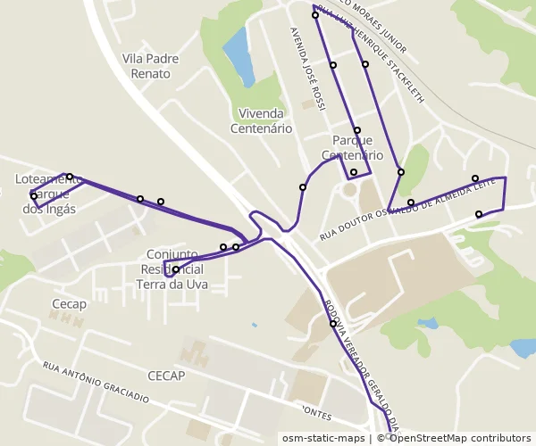 Mapa do itinerário da linha