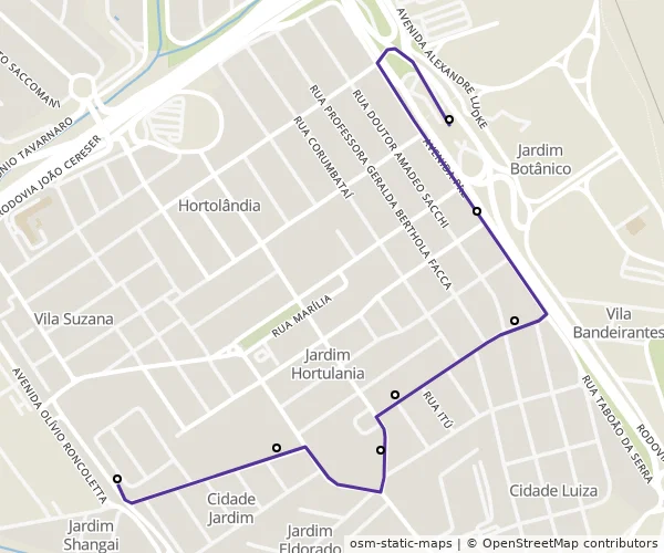 Mapa do itinerário da linha