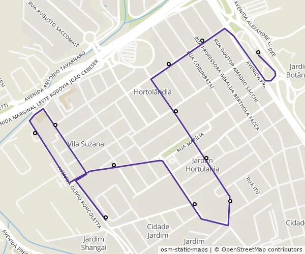 Mapa do itinerário da linha
