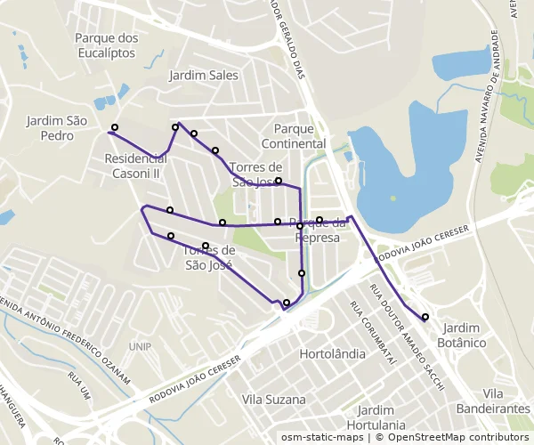 Mapa do itinerário da linha