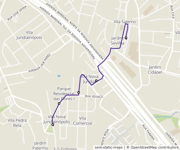 Mapa do itinerário da linha