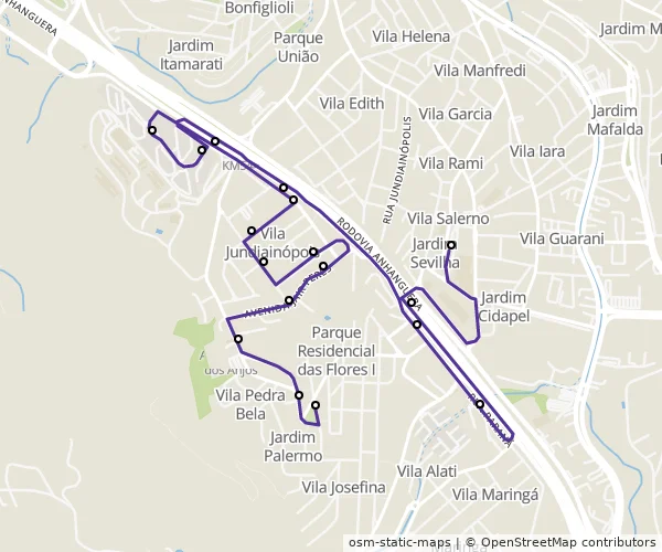 Mapa do itinerário da linha