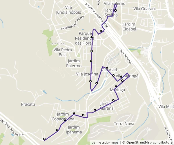 Mapa do itinerário da linha
