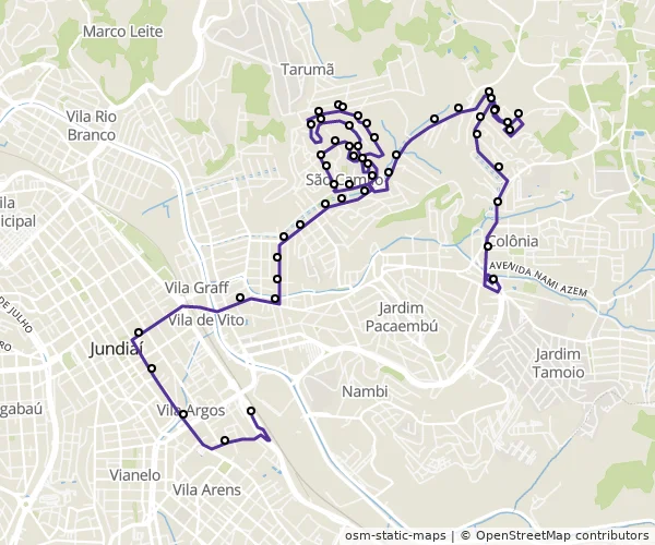 Mapa do itinerário da linha