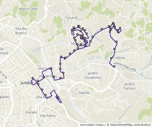 Mapa do itinerário da linha