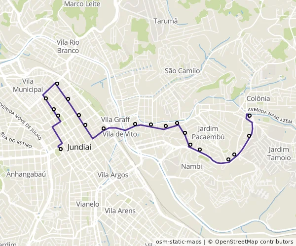 Mapa do itinerário da linha