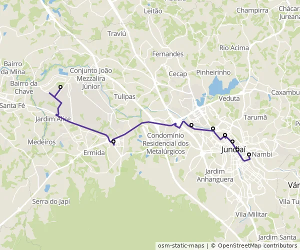 Mapa do itinerário da linha