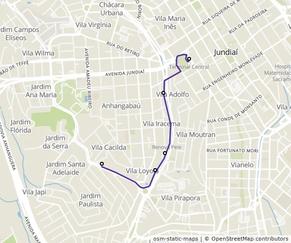 Mapa do itinerário da linha