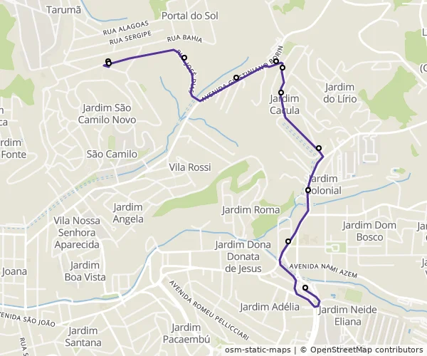 Mapa do itinerário da linha