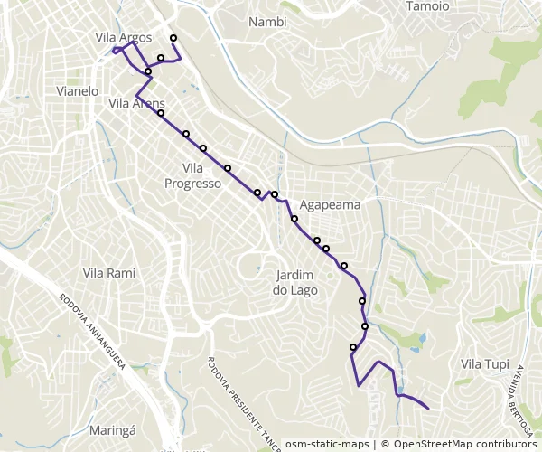 Mapa do itinerário da linha