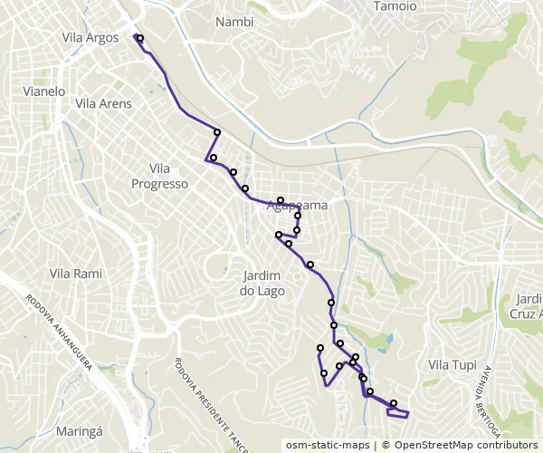 Mapa do itinerário da linha