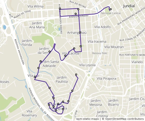 Mapa do itinerário da linha