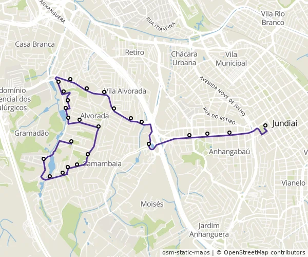 Mapa do itinerário da linha