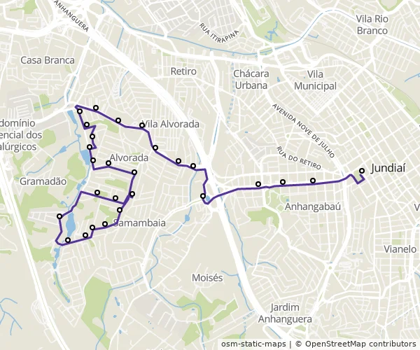 Mapa do itinerário da linha