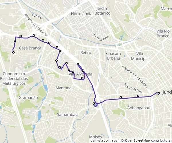 Mapa do itinerário da linha