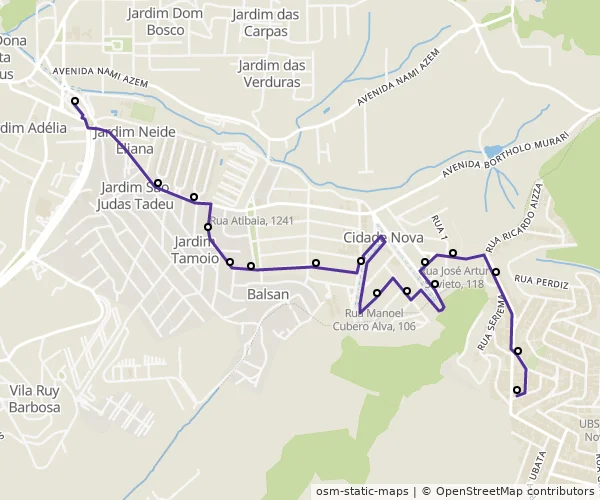 Mapa do itinerário da linha