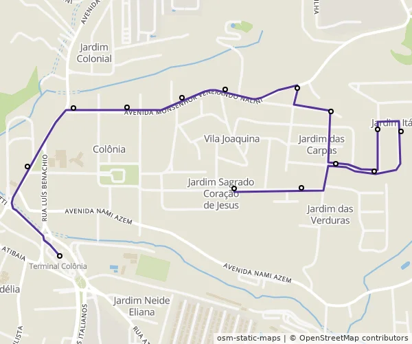 Mapa do itinerário da linha