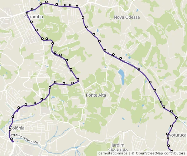 Mapa do itinerário da linha