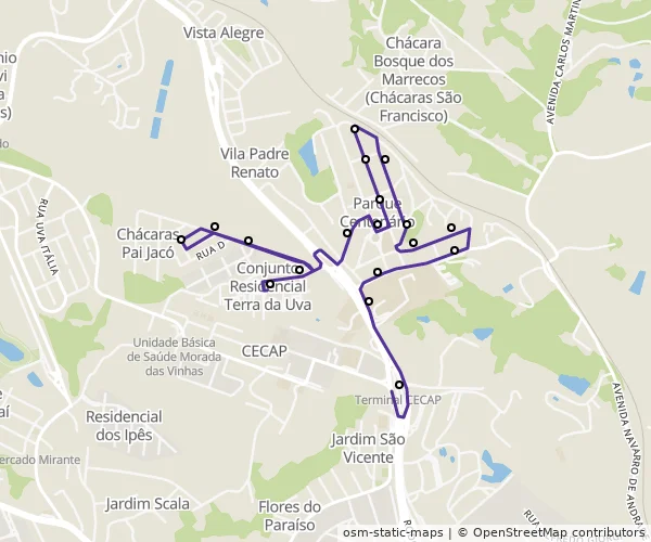 Mapa do itinerário da linha