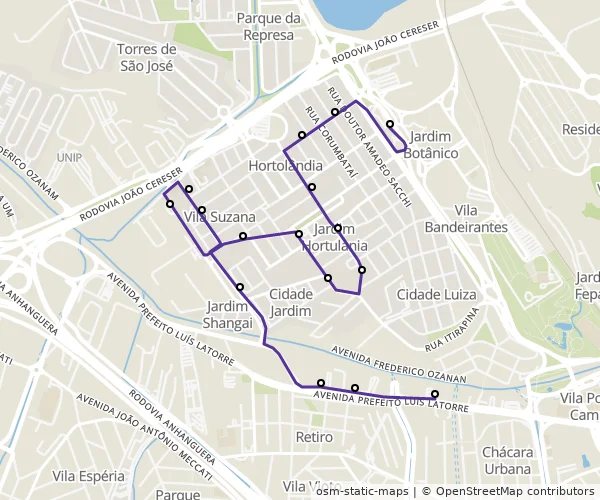 Mapa do itinerário da linha