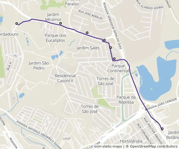 Mapa do itinerário da linha