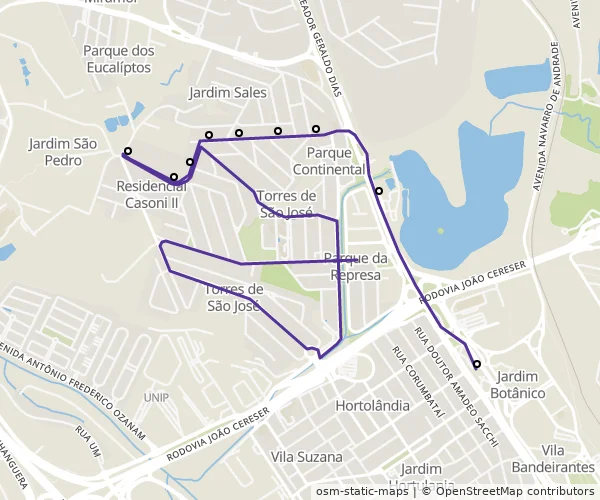 Mapa do itinerário da linha