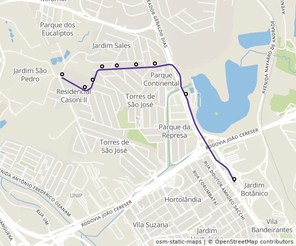 Mapa do itinerário da linha