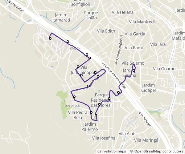 Mapa do itinerário da linha