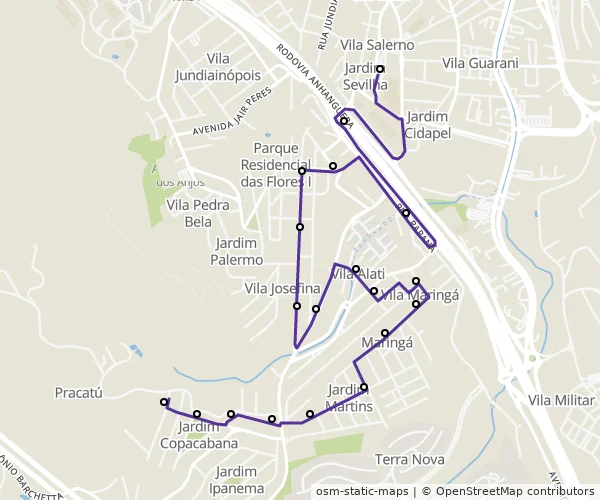 Mapa do itinerário da linha