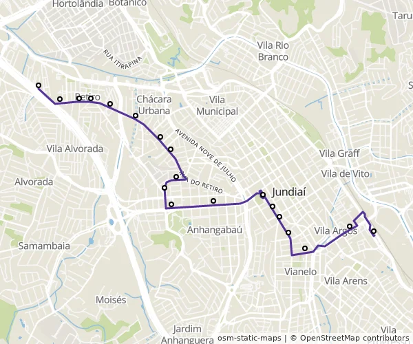 Mapa do itinerário da linha
